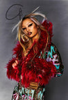 WINDOWSEN Embroidered short faux fur jacket 24C005BZ